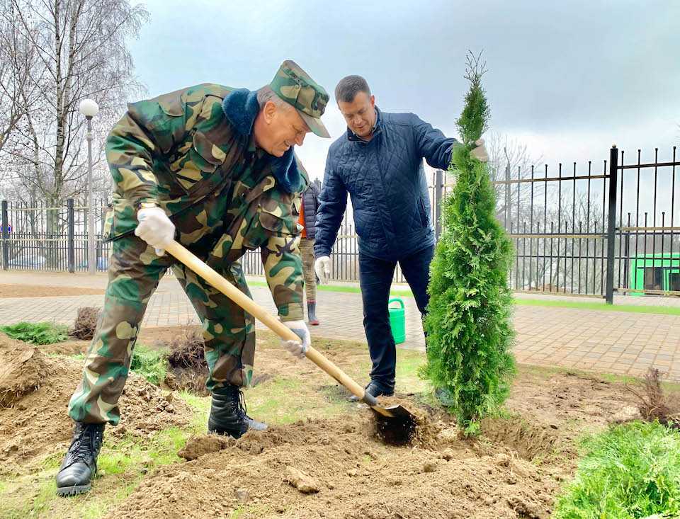 В Могилеве во время субботника благоустроили и озеленили территорию возле обновленного роддома